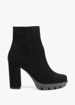 Ablock Black Suede Tractor Sole Ankle Boots