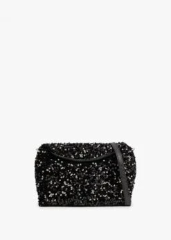 Abro Black Sequin Chain Strap Cross-Body Bag