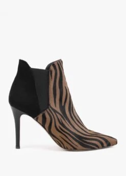 Adril Black & Tan Zebra Print Calf Hair Ankle Boots