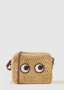 Anya Hindmarch Women's Eyes Raffia Beige Cross Body Bag
