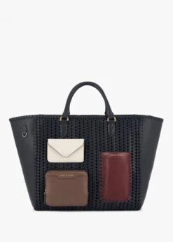 Anya Hindmarch Neeson Multi Pocket Marine Leather Square Tote Bag