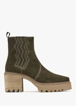 Alpe Airedale Khaki Suede Platform Heeled Boots