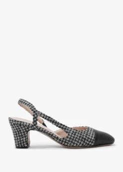 Akira Black Houndstooth Block Heel Slingbacks