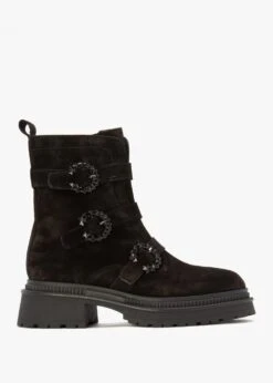 Alpe Akita Black Suede Jeweled Biker Boots