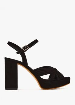 Aloha Black Suede Platform Heeled Sandals