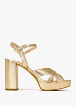 Aloha Gold Leather Platform Heeled Sandals