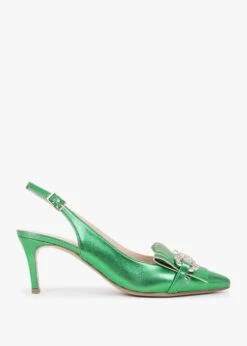 Alunar Green Leather Sling Back Heels