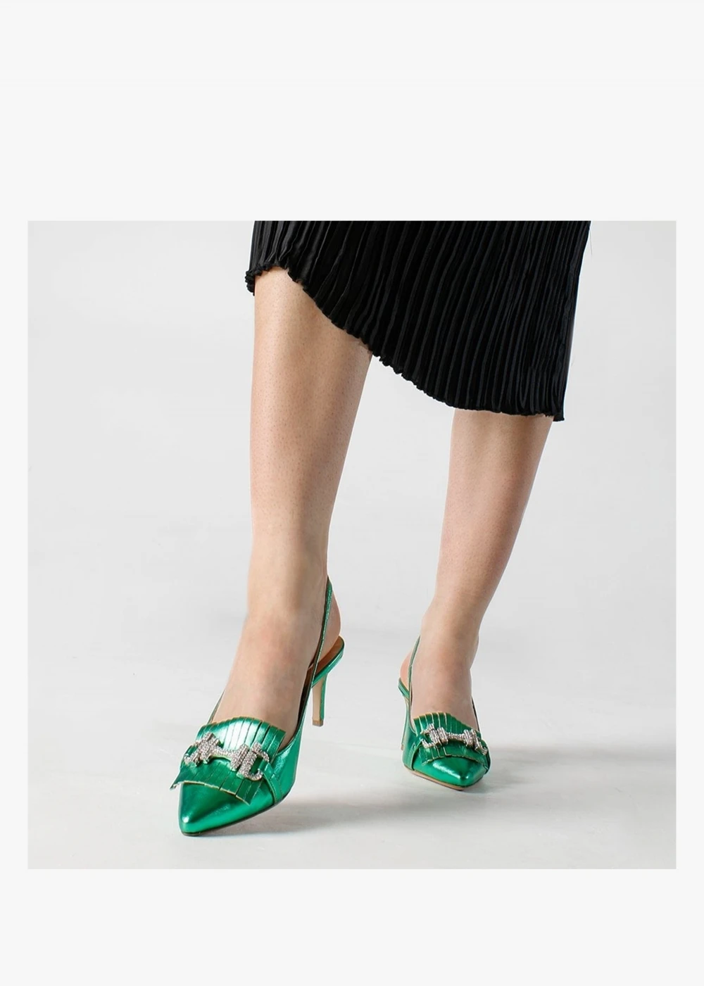Alunar Green Leather Sling Back Heels 2 Alunar Green Leather Sling Back Heels - Image 2