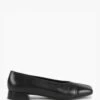 Angled Black Leather Square Toe Pumps