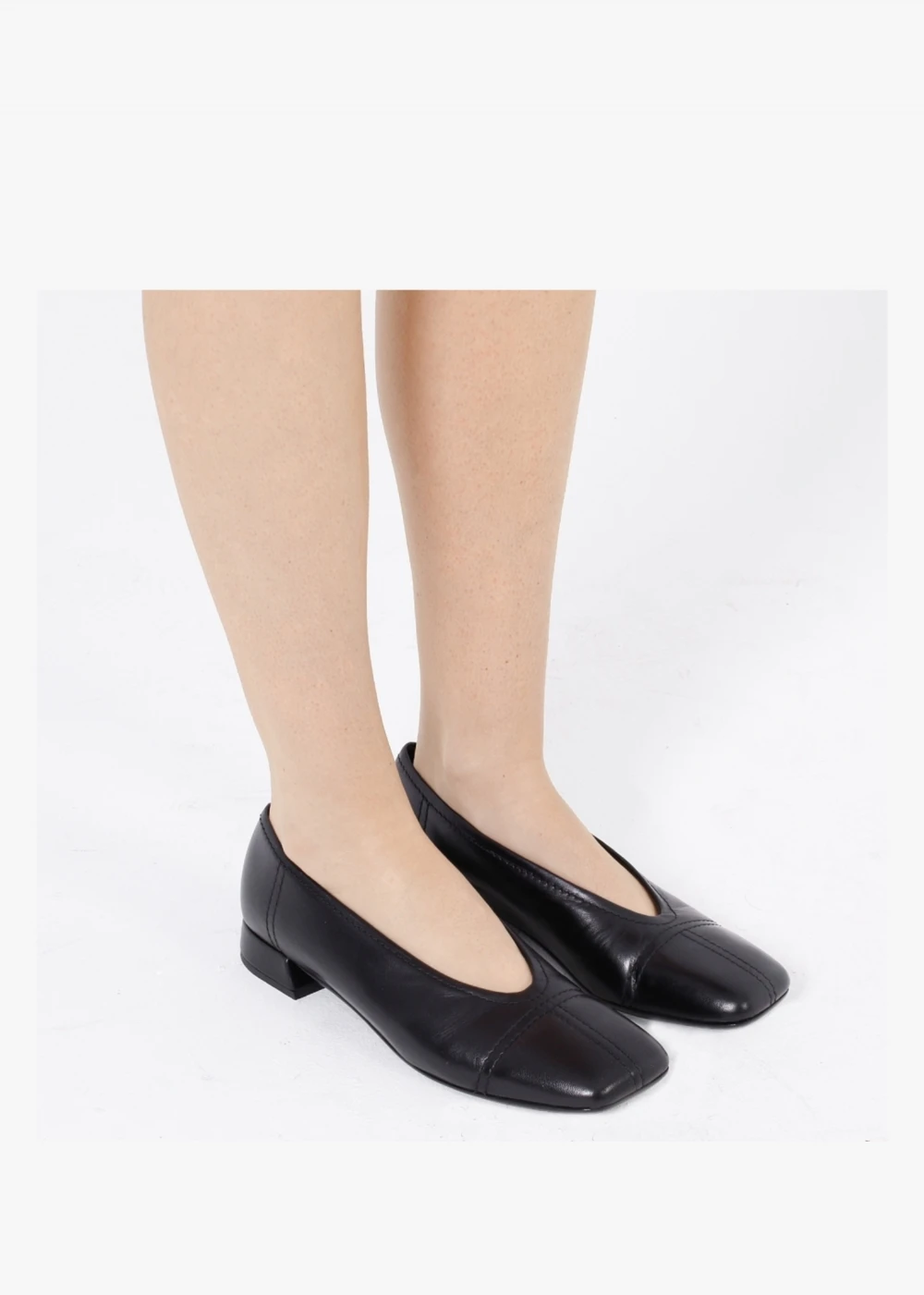 Angled Black Leather Square Toe Pumps 2 Angled Black Leather Square Toe Pumps - Image 2