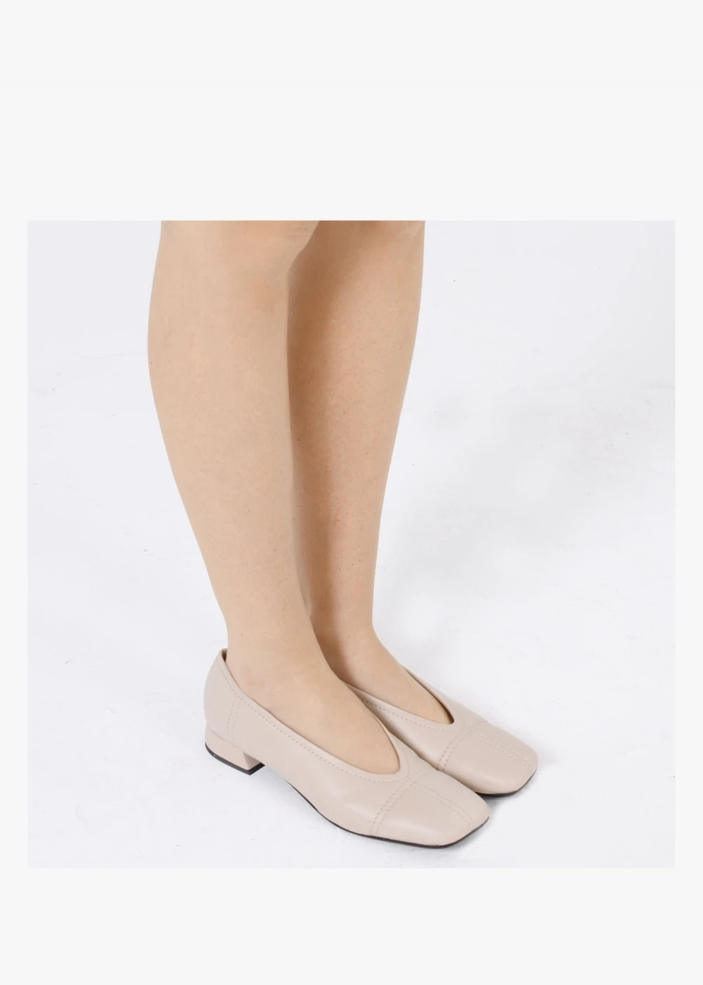 Angled Beige Leather Square Toe Pumps 2 Angled Beige Leather Square Toe Pumps - Image 2