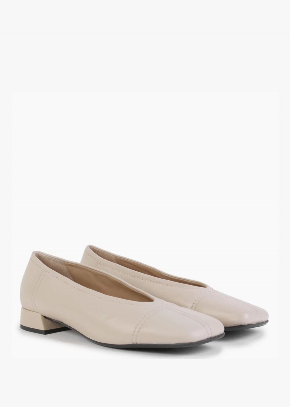 Angled Beige Leather Square Toe Pumps 3 Angled Beige Leather Square Toe Pumps - Image 3