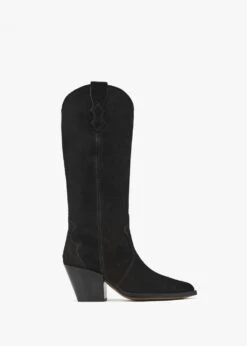 Alpe Aquatic Black Suede Western Knee Boots