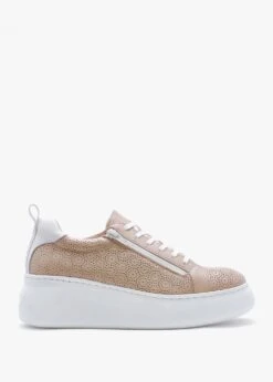 Wonders Aria Beige Leather Perforated Flatform Trainers