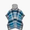 Blue & Grey Knitted Checked Fringe Poncho