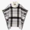 Black & White Knitted Checked Fringe Poncho