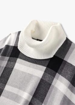 Black & White Knitted Checked Fringe Poncho -Daniel Footwear Shop as a42100 p135968 217195 image