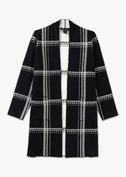 Black & White Knitted Long-Line Cardigan