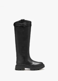 Ash Galaxy Black Leather Chunky Knee Boots