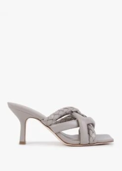 Ash Mina Bis Pearl Grey Leather Woven Heeled Mules