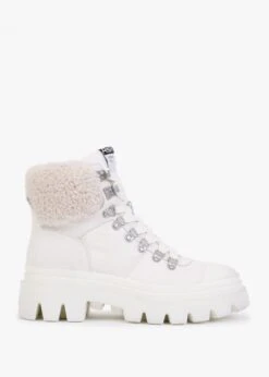 Ash Patagonia Faux Fur Off White Leather Hiking Boots