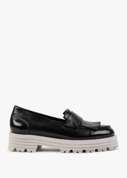 Calpierre Aurora Black Patent Leather Fringed Loafers