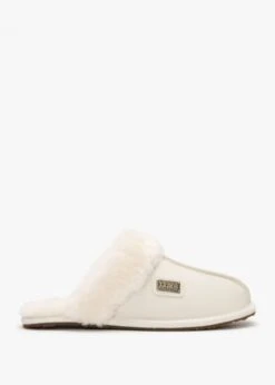 Pale Leather Sheepskin Closed Mule Slippers