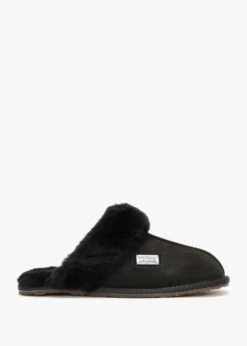 Black Double-Face Sheepskin Closed Mule Slippers