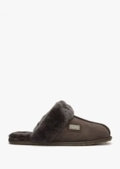 Brown Double-Face Sheepskin Closed Mule Slippers