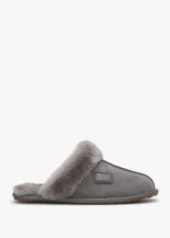 Grey Double-Face Sheepskin Closed Mule Slippers