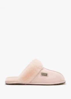 Pink Double-Face Sheepskin Closed Mule Slippers