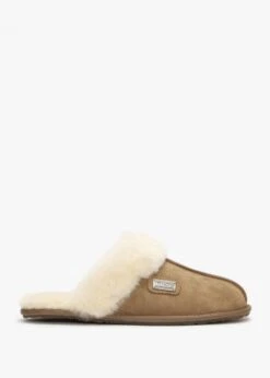 Tan Double-Face Sheepskin Closed Mule Slippers