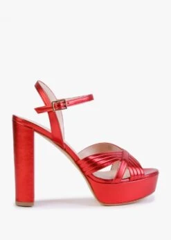 Avery Red Leather Platform Heeled Sandals