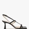 Barely Black Leather Square Toe Post Heeled Sandals