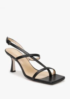 Barely Black Leather Square Toe Post Heeled Sandals -Daniel Footwear Shop barely black leather square toe post heeled sandals p122162 197180 image