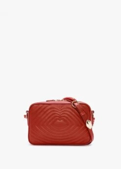 Bella Red Lip Ripple Quilted Leather Cross-Body Bag