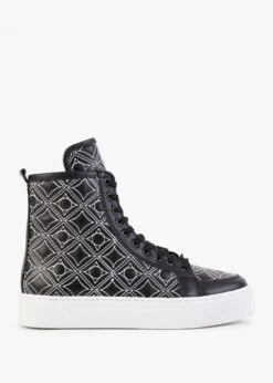 Bimpani Black Leather Quilted High Top Trainers