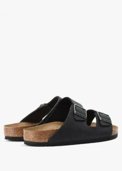 Birkenstock Men's Arizona Black Leather Two Bar Mules -Daniel Footwear Shop bir arizona oiled leather sandals p139203 211377 image