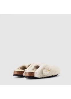 Birkenstock Boston Shearling Big Buckle Cream Clogs -Daniel Footwear Shop bir boston bb teddy p139209 211406 image