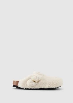 Birkenstock Boston Shearling Big Buckle Cream Clogs -Daniel Footwear Shop bir boston bb teddy p139209 211410 image