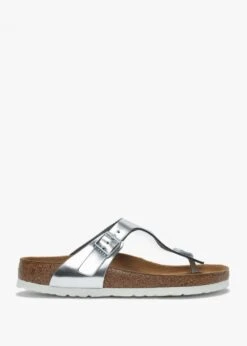 Birkenstock Gizeh Silver Leather Toe Post Sandals