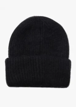 Black Cashmere Blend Beanie Hat