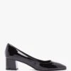 Black Patent Leather Block Heel Court Shoes