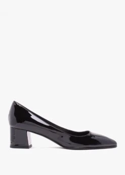 Black Patent Leather Block Heel Court Shoes