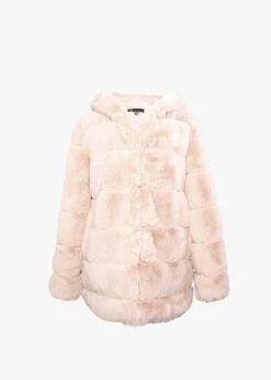 Dusty Pink Faux Fur Hooded Coat