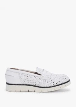 Conlo White Leather Laser Cut Loafers