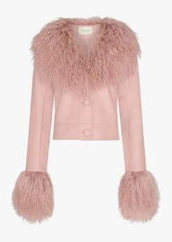 Cropped Penny Dust Pink Mongolian Trim Jacket