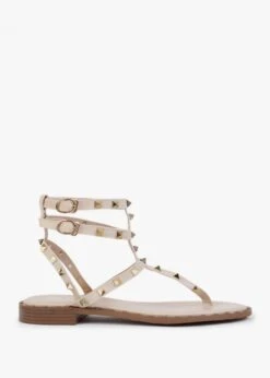 Cube Beige Square Studded Gladiator Sandals