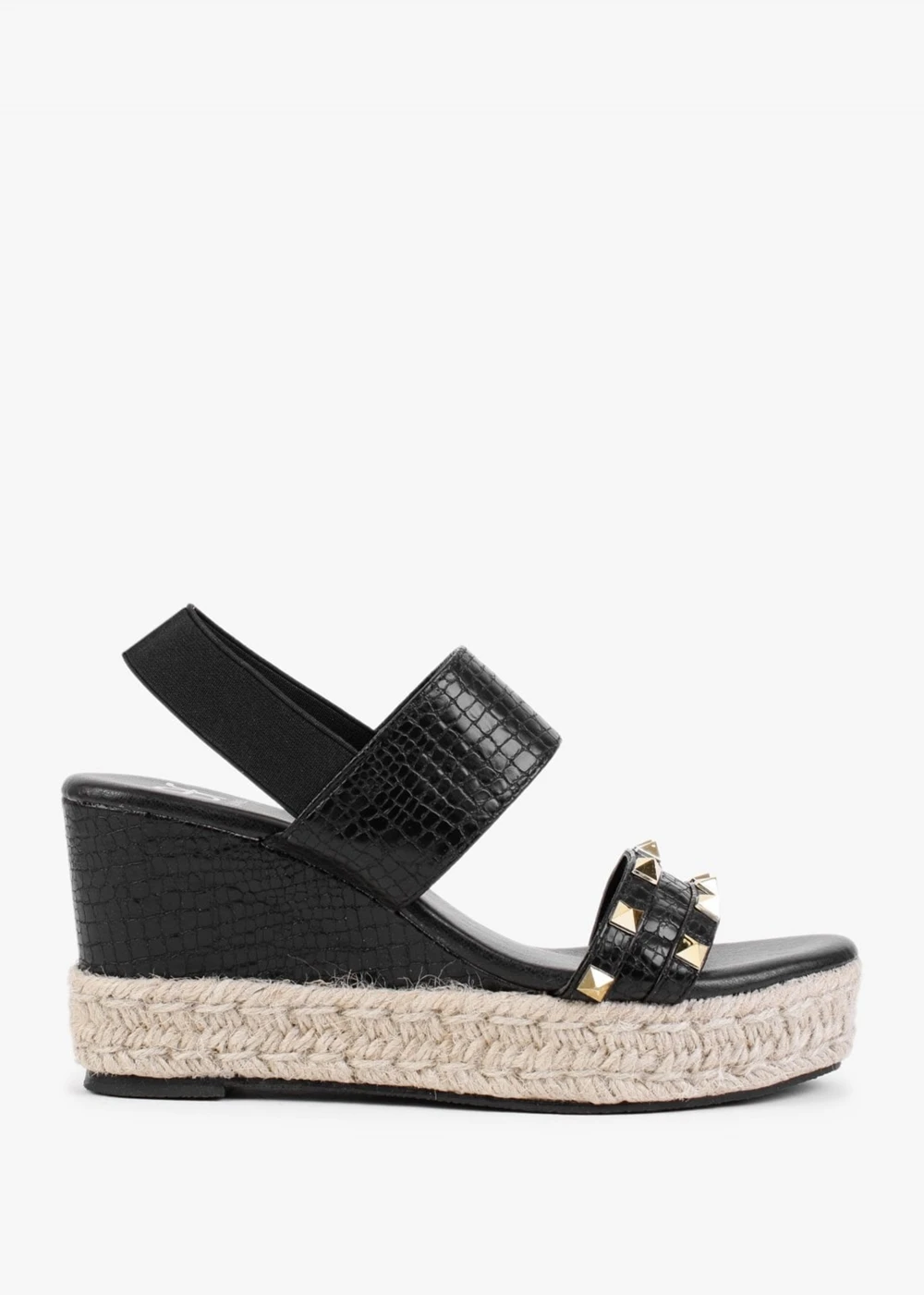 Cubedge Black Reptile Studded Wedge Sandals 1 Cubedge Black Reptile Studded Wedge Sandals