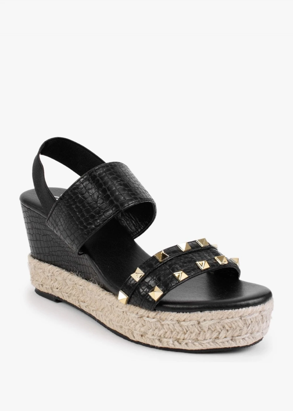 Cubedge Black Reptile Studded Wedge Sandals 2 Cubedge Black Reptile Studded Wedge Sandals - Image 2